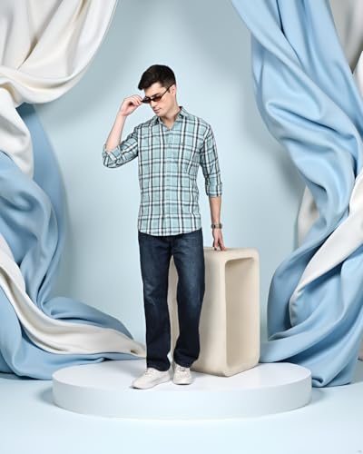 Image of Majestic Man Stylish Slim Fit Cotton Spread Collar Checked Casual Shirt for Men