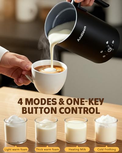 Andizun Milk Frother Electric, 4-in-1 Automatic Milk Steamer and Frother, Hot Chocolate Velvetiser, Milk Warmer and Frother with Large Capacity, Quiet One-Button Control, Easy Clean Non-Stick Jug - Image 2