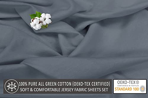 Ruvanti 4 Pcs Queen Size 100% Cotton Jersey Knit Sheets Set, Excellent Breathable & Absorbent Queen Sheets, Soft, 4-Way Stretch, Wrinkle Free, All Seasons Comfortable Deep Pocket Bed Sheets- Dark Grey #TOP2