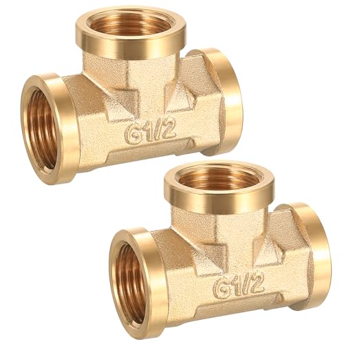 2 STK Messing T Stück 1/2 Zoll, T-Stück 1/2 Zoll Innengewinde, 90° T-Stücks G1/2'(Ø19,5mm) IG/IG/IG DN15, Verteilerstück Gewindefitting Messingfittings für Trinkwasser Geeignet Verschraubung