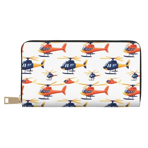 Wallet Women - Cartoon Helicopter Print Leather Wallet Large Capacity Bifold Long Ladies Wallets With Zipper