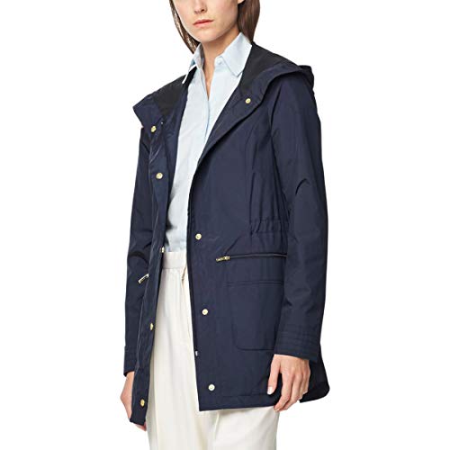 Cole Haan Womens Quilted Hooded Raincoat Blue M