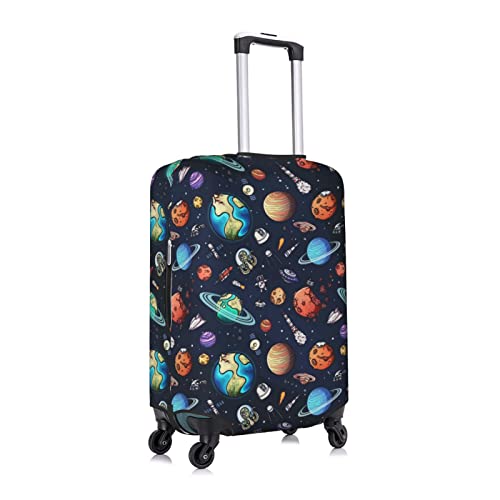 Space Doodles Planets Astronaut Travel Luggage Cover Fits 18-32 Inch Luggage, Elastic Suitcase Cover Protector with Concealed Zipper for Wheeled Suitcase Tsa Approved3