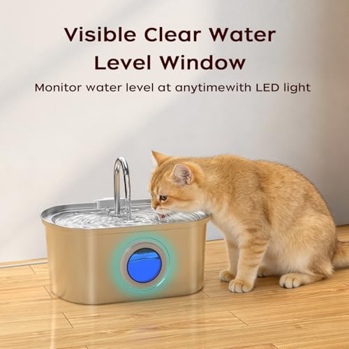 Image of Cat Water Fountain Stainless Steel, 108oz /3.2L | Water Level Window, Quiet Automatic, For Cats and Small Dogs