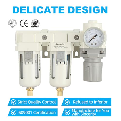 3/8" NPT Three Stage Air Drying System - 5 Micron Particulate Filter Air Pressure Regulator Combo - 0-125psi Gauge, Semi-Auto Drain, Metal Bracket by Renato - Used condition - Image 6