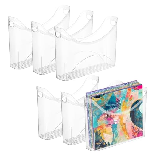 Rainmae 6 Pack Scrapbook Paper Storage Organizer with Handle Clear Plastic Scrapbook Storage Bin Holds 12x12 Inch Craft Papers Books, Vinyl Sheets, Cardstocks for Home Office Tabletop Organization