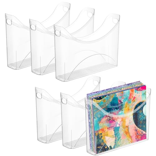 Image of Rainmae 6 Pack Scrapbook Paper Storage Organizer with Handle Clear Plastic Scrapbook Storage Bin Holds 12x12 Inch Craft Papers Books, Vinyl Sheets, Cardstocks for Home Office Tabletop Organization