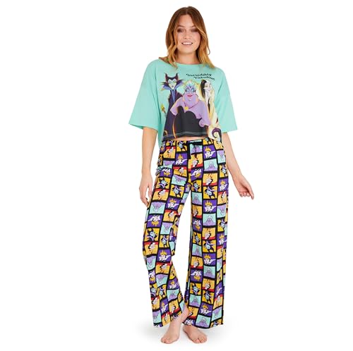 Disney Stitch Pijamas para Mujer - Baby Yoda Pijama con Pantalón y Camiseta Corta Largo S-XL Regalos, Navidad (Multicolor Villains, M)