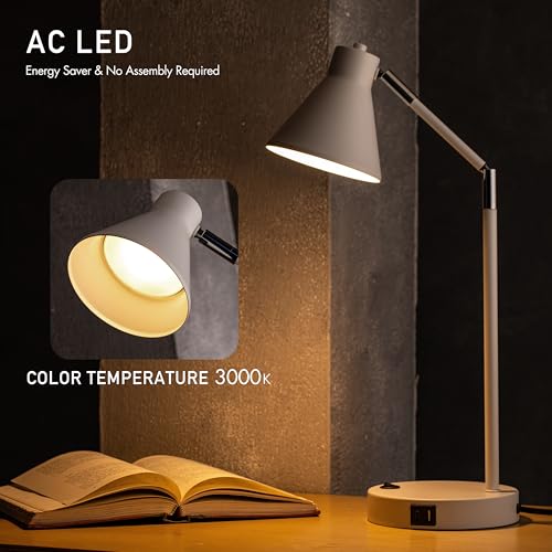 Image of O'Bright Astrum - LED Desk Lamp with Dual USB Charging Ports, 100% Metal, 270 Degree Swivel Arms, Soft White Light (3000K), Bedside & Home Office Table Lamp, ETL Listed, White
