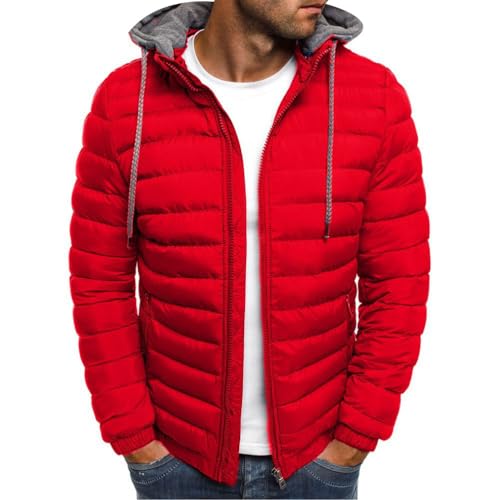 Oanviso Herren Winterjacke mit Kapuze Daunenjacke Warm Parka Jacke Männer Übergangsjacke Steppjacke Mode Wintermantel Softshelljacke Oberbekleidung Outdoorjacke A Rot L