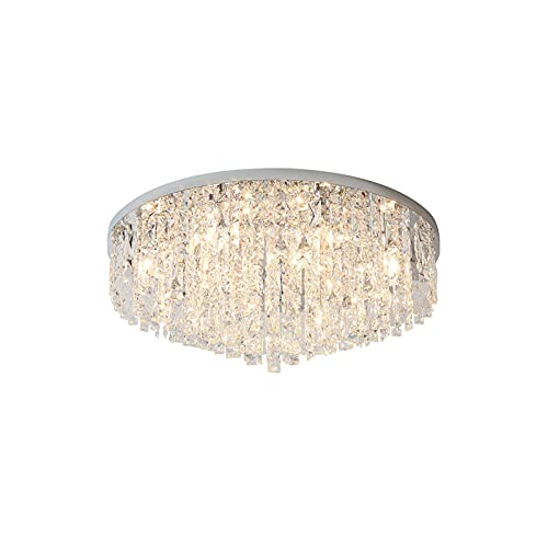 Plafonnier 8 lumières en cristal et métal chrome rond 40x30cm pour salon