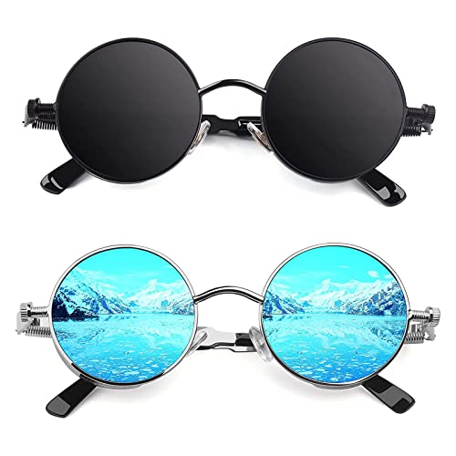 Image of CGID Retro Steampunk Round Polarized Sunglasses Men Womens Metal Circle Frame UV400 Protection E72