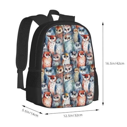 Watercolor Owl Backbags Large Adjustable Backpack Lightweight Daypack for Men Women 16.5 Inches3