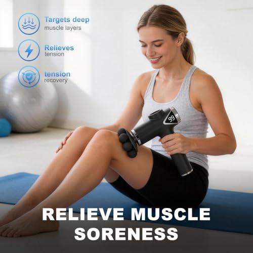 Image of LEERCON Massage Gun Deep Tissue Back Massager for Pain Relief with 9 Heads | Electric Muscle Massage Gun with 9 Heads and 6 Speeds Percussion Massager for Athletes Gifts for Women Men Father's Day Black
