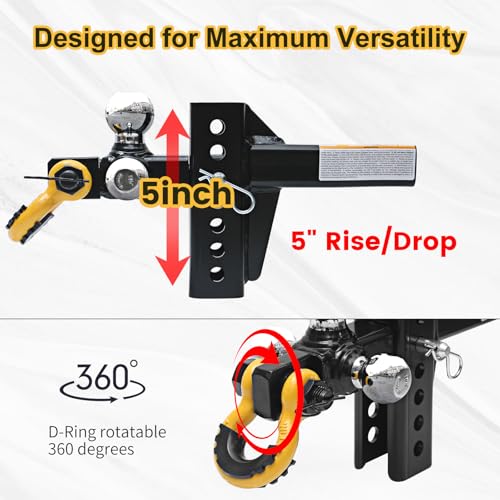 Image of MaxxHaul Adjustable Tri-Ball Hitch Mount with Rotating Tow Shackle & D-Ring Fits 2 inch Receiver 1-7 /8 inch 2 inch 2-5 /16 inch Balls 12000 lb Capacity 5 inch Drop Rise 51003