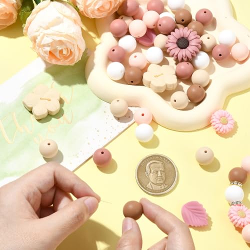 UR URLIFEHALL 100 Pcs 12 Styles Silicone Flower Leaf Round Shaped Rubber Spacer Beads for Pens Bagchain Keychain Jewellery Crafts - Image 4