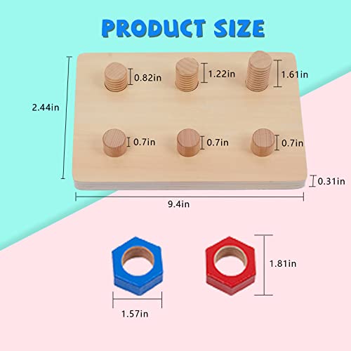 Image of Jumbo Wooden Nuts and Bolts Board, Wooden Puzzle Stacking Toys for 1-3 Year Olds, Occupational Therapy Toys for Fine Motor Skills, Boys & Girls Baby Gift