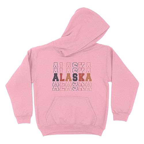 Stacked Alaska Kids Hoodie Sweatshirt Youth Small Pink
