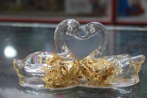 Handcrafted Crystal Twin Swan Figurine with 24K Gold Leaf Infusion, Symbol of Eternal Love, Harmony, and Prosperity Decorative Art Sculpture