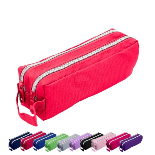 Estojo Liso Com 2 Divisórias Espaçoso Alça Escolar Unissex Volta Às Aulas (Lápis, Canetas, Apontador e Borracha) (Vermelho)