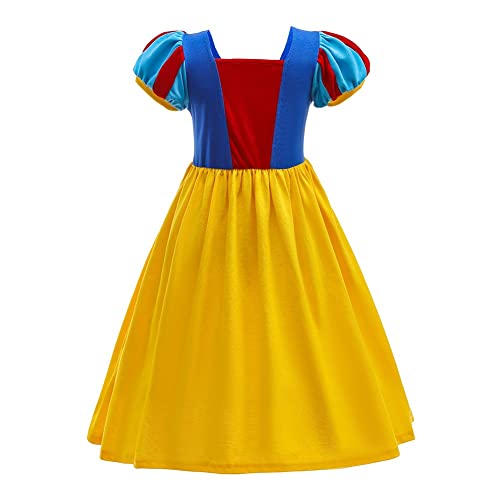 Myrisam Girls Snow White Princess Costume Summer Cotton Dress Halloween Christmas Birthday Party Pageant Cotton Gown 5-6T #TOP2