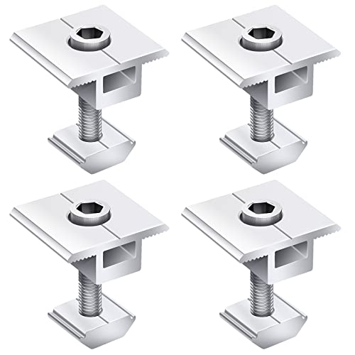 4 Piezas Soporte de Montaje de Paneles Solares, Abrazaderas Central Soporte de Montaje Solar FV en T, Soporte de Montaje de Paneles Solares de Aluminio Para Paneles Solares Enmarcados de 35 mm Cover
