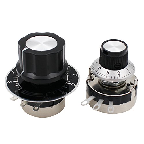 HELLOYEE Variable Potentiometer Carbon Rotary Taper RV24YN 20S B103 10K ohm and Round Shaft Carbon Linear WTH118-2W 10K ohm with Dial with Knob (Pack of 2 Sets)