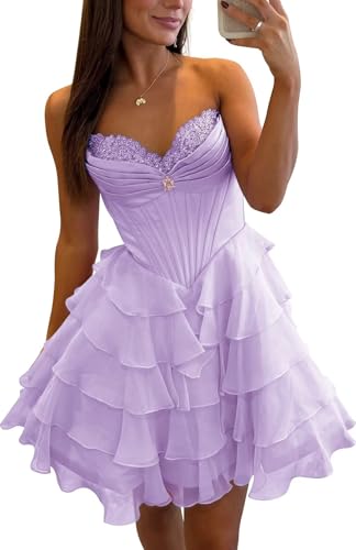 Tiered Homecoming Dresses Short Sweetheart Lace Applique HOCO Dress Cocktail Party Gowns