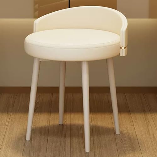 Taburete de tocador moderno de poliuretano blanco con respaldo bajo y patas de metal, silla pequeña tapizada para maquillaje para dormitorio o sala de estar (tipo giratorio)