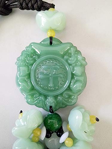 Image of Chinese Traditional Style Green Crystal Jade Car House Door Window Charm Hanging Pendant (Lucky and Safe)