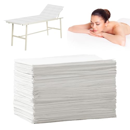 Massage Table Sheets 50pcs - 31'' x 70'' Disposable Bed Sheets, Non-Woven Fabric, White - Ideal for Beauty Salon, Spa, Hospital Post-Operative Care, Travel Temporary Use, Tattoo Studio