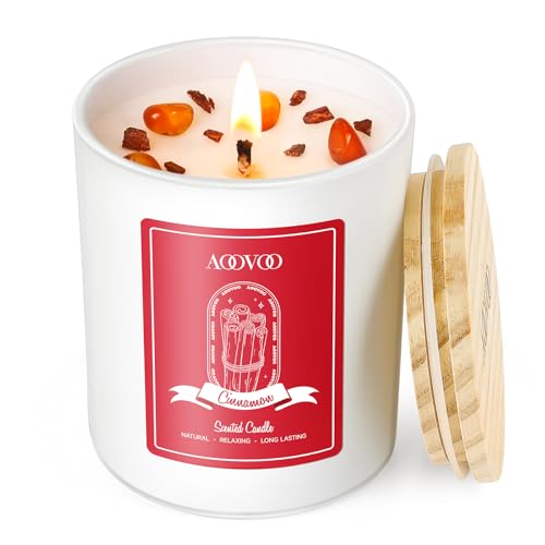 AOOVOO Cinnamon Scented Candles for Women - Aromatherapy Candle with Crystals Inside, 7oz Soy Candles for Home Scented, Mothers Day Birthday Gifts Candle for Women Mom