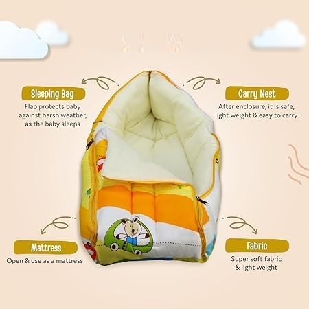 3-in-1 Ba-by Bed Pillow, Bag & Carry, Cotton Bedding Print Multicolor