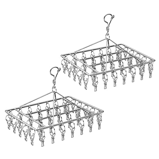 Wnqou 2 secadores de calcetines plegables con 40 clavijas, ganchos de metal con clips, colgador de ropa interior para accesorios de línea de lavado, estante de secado de calcetines de acero