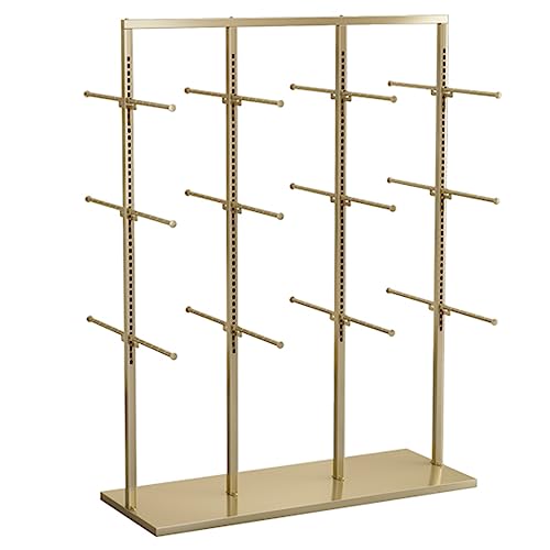 YNBSHGAA Clothes RackFloor to Ceiling Clothing Store Garment Rack with Double Sided Socks Display Adjustable Wrought Iron Slippers Shelf and 40 Hooks for Underwear and Gloves Whit,Gold-100X40x130CM