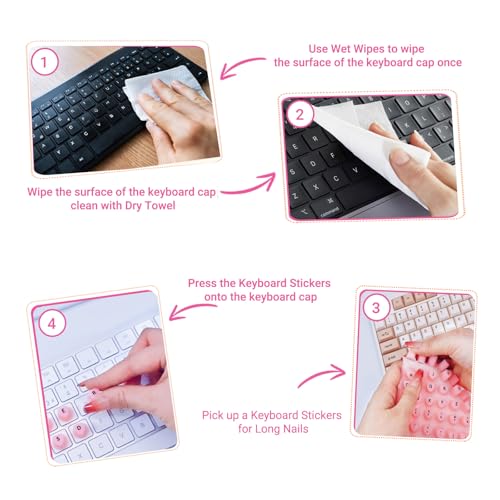 Pegatinas para teclado para uñas largas, 64 piezas adhesivas miniatura 6