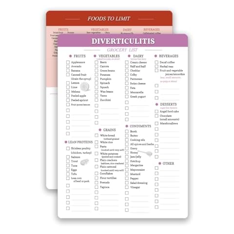 lovielf Reusable Diverticulitis Food Grocery & Shopping List Guide, Diverticulitis Diet Food Chart Meal Plan, High Fiber Foods，Digestive & Gut Health friendly, Double Sided Erasable material Cover