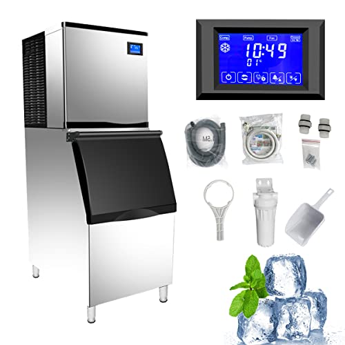 Commercial Ice Machine, 1000 Lbs/24H Industrial Ice Maker Machine with 640 Lbs Ice Storage, Vertical Ice Maker Machine, Air Cooled Stainless Steel Ice Cube Maker for Commercial and Home Use