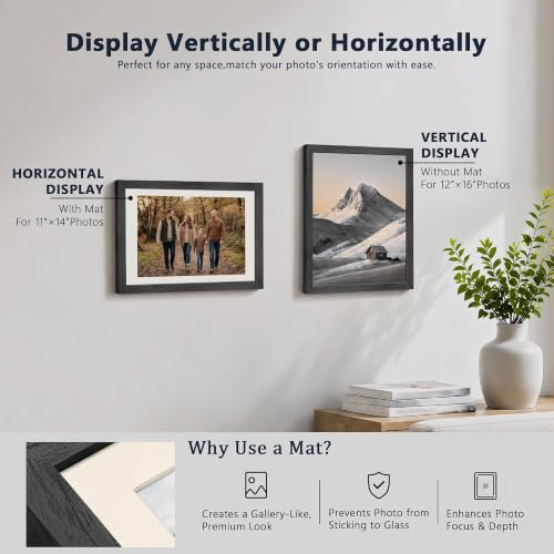 Image of VCK 12x16 Picture Frame 5 Pack, Black Exclusive Wood, Real Glass, for Photo