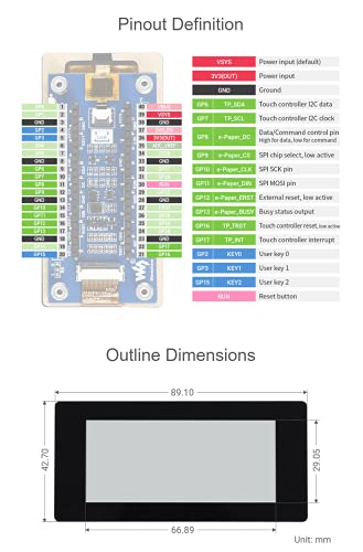 Image of 2.9 inch e-Paper Touch Display for Raspberry Pi Pico 296x128 E-Ink Touchscreen Display Module Two-Color Black /White 3.3V Support 5-Points Touch SPI /I2C Interface Partial Refresh