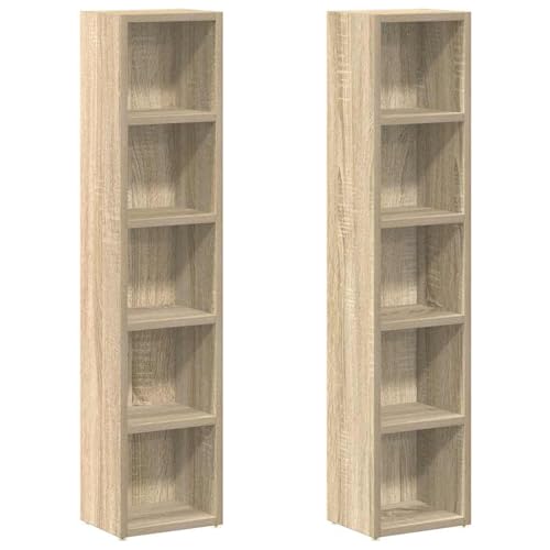 Gecheer Sonoma Oak CD/DVD/Blu-ray Cabinet - 5 Compartment Storage, Engineered Wood, 80 Discs Capacity Model802699