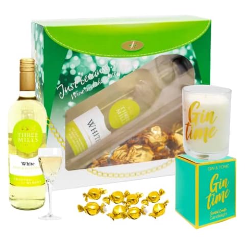Wine and chocolate gift set - white wine gift set filled with white wine, individual wrapped gold foil chocolate and scented candles for happy valentines day, mothers day gift, valentines gift for her Cover