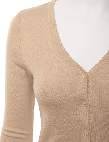 Eimin Women's 3/4 Sleeve V-Neck Button Down Stretch Knit Cardigan Sweater Taupe S #TOP3
