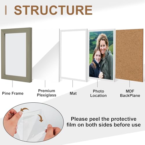 WTAQR Picture Frames,6x8 picture frame Set of 2,Picture Frame with HD Plexiglass,Display Pictures 5x7 with Mat or 6x8 Without Mat,Vertical and Horizontal Wall Hanging Photo Frame,Gray Frame — view 4
