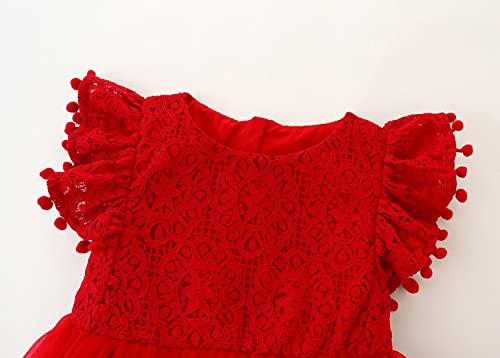 Image of Toddler Girls Lace Tulle Dress Baby Girl Elegant Flutter Sleeve Party Princess Dresses