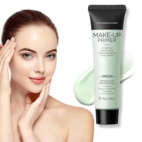 Green Colour Corrector Primer Makeup, Anti-Redness Face, Grips Makeup to Last, for Red & Blemished Skin, Pore Minimizer, Hydrating Make up, Balance Skin Tone