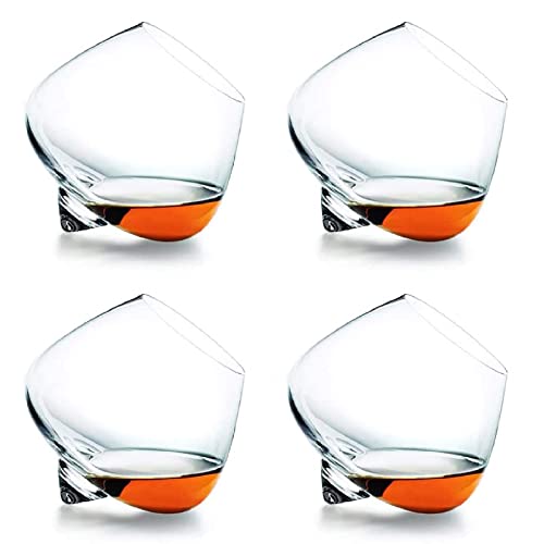DASJD Verre Verrine a Whisky, Tumbler Bottom Rotatif Verres Cocktail Vin, Personnalisé Cristal Bascule Lunettes pour Wisky/Rhum/Cognac, Original Shot Whiskhy Liqueur Verre Kit,4pcs