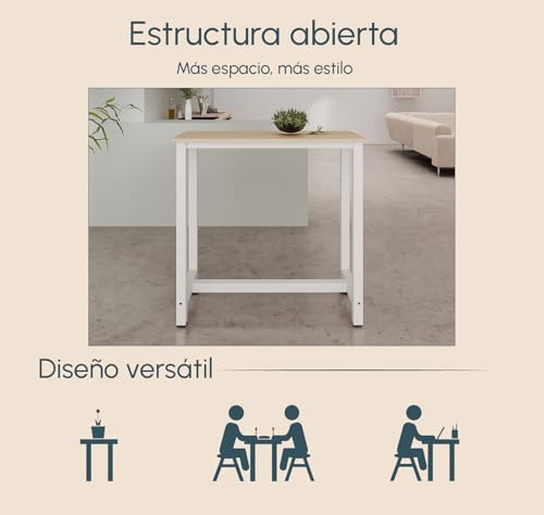 MB Muebles Bonitos, Mesa Alta Bar Ani, Barra Cocina de Estilo Minimalista con Patas de Metal, Melamina Mate, Blanco y Sonoma, 100x100x40 cm - imagen 7