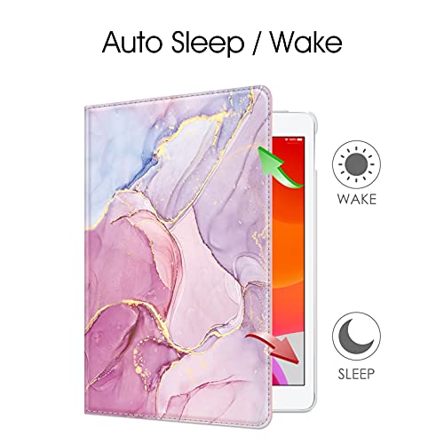 Image of Fintie Rotating Case for iPad 9th Generation (2021) / 8th Generation (2020) / 7th Gen (2019) 10.2 Inch - 360 Degree Rotating Stand Cover with Pencil Holder, Auto Wake Sleep, Pink Marble