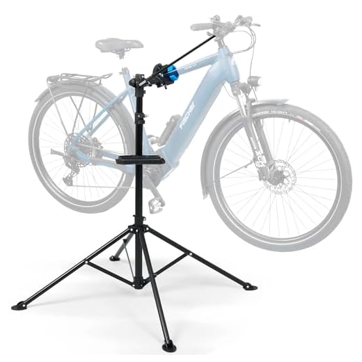 EUFAB 16414 Fahrradständer Profi, mit Stativ, 1,56 Zoll, 151-190 cm 3 FISCHER Unisex – Erwachsene Montageständer Premium, schwarz, normal